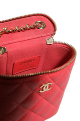 Chanel Red Caviar Quilted Small Vertical Coco Beauty Vanity Case with Chain