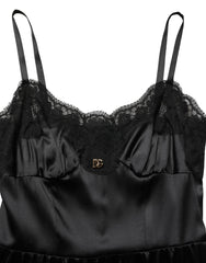 Dolce & Gabbana Black Silk Satin Lace Sleeveless Mini Dress