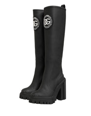 Dolce & Gabbana Black Rubberised Leather High Boots Shoes
