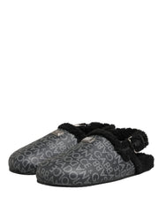 Dolce & Gabbana Gray Faux Fur Jacquard Mules Sandals Shoes