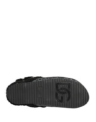 Dolce & Gabbana Gray Faux Fur Jacquard Mules Sandals Shoes