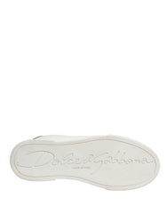 Dolce & Gabbana White Black Portofino Leather Sneakers Shoes