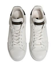 Dolce & Gabbana White Black Portofino Leather Sneakers Shoes
