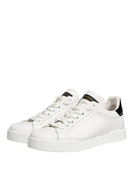 Dolce & Gabbana White Black Portofino Leather Sneakers Shoes