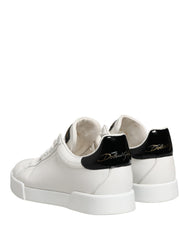 Dolce & Gabbana White Black Portofino Leather Sneakers Shoes