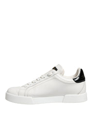Dolce & Gabbana White Black Portofino Leather Sneakers Shoes