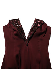 Dolce & Gabbana Maroon Embellished Vneck Evening Gown Dress