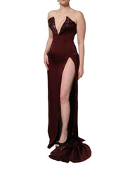 Dolce & Gabbana Maroon Embellished Vneck Evening Gown Dress