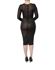 Dolce & Gabbana Black Sheer Long Sleeves Sheath Midi Dress