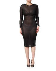 Dolce & Gabbana Black Sheer Long Sleeves Sheath Midi Dress