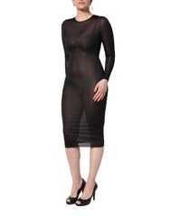 Dolce & Gabbana Black Sheer Long Sleeves Sheath Midi Dress