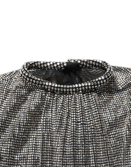 Dolce & Gabbana Silver Rhinestones Long Sleeves Bodysuit Mini Dress