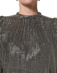 Dolce & Gabbana Silver Rhinestones Long Sleeves Bodysuit Mini Dress