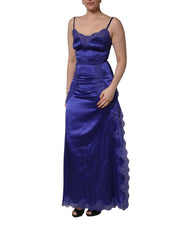 Dolce & Gabbana Blue Sleeveless Lace Trim A-line Gown Dress