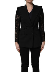 Dolce & Gabbana Black Wool DoubleBreasted Lace Sleeve Jacket