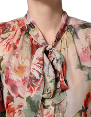 Dolce & Gabbana Multicolor Floral Tie-Neck Silk Chiffon Blouse Top