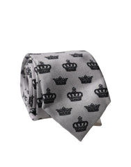 Dolce & Gabbana Gray Crown Fantasy Silk Adjustable Men Tied Necktie Tie
