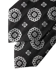 Dolce & Gabbana Black White Floral Silk Adjustable Women Necktie Tie