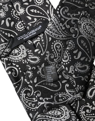 Dolce & Gabbana Black White Paisley Silk Adjustable Women Necktie Tie