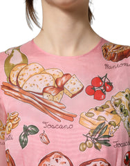 Dolce & Gabbana Light Pink Bread Print Pleated Maxi Dress