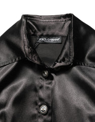 Dolce & Gabbana Black Satin Long Puff Sleeves Pleated Dress