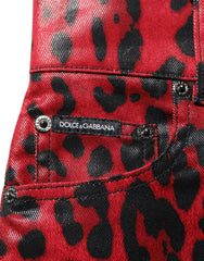 Dolce & Gabbana Red Leopard Skinny High Waist Denim Jeans