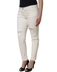 Dolce & Gabbana White Tattered Skinny Cotton Denim Jeans