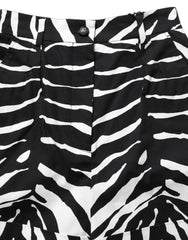 Dolce & Gabbana Black White Zebra Print Cotton High Waist Shorts