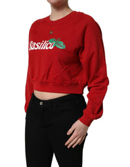 Dolce & Gabbana Red Cotton Cropped Basilico Sweatshirt Sweater