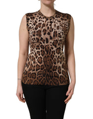Dolce & Gabbana Brown Leopard Crew Neck Sleeveless Tank Top