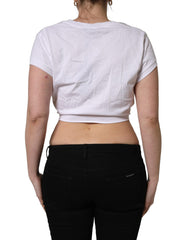 Dolce & Gabbana White Logo Embroidered TieWaist Cropped Top