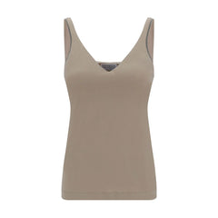 Brunello Cucinelli Beige Cotton Sleeveles T-Shirt
