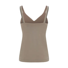 Brunello Cucinelli Beige Cotton Sleeveles T-Shirt