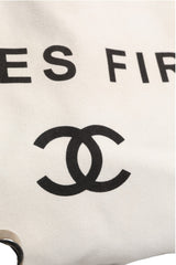 Chanel Ladies First White and Black Canvas Shopper Tote Bag