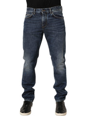 Dolce & Gabbana Dark Blue Washed Mid Waist Straight Men Denim Jeans
