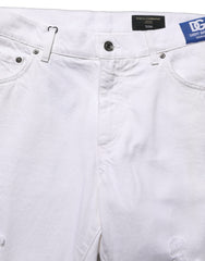 Dolce & Gabbana White Cotton Ripped Slim Fit Men Denim Jeans