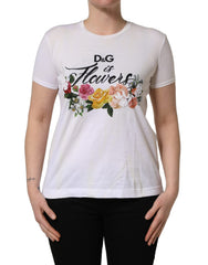 Dolce & Gabbana White D&G is Flowers Print Round Neck T-shirt