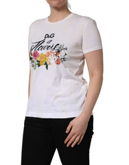 Dolce & Gabbana White D&G is Flowers Print Round Neck T-shirt