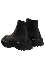 Dolce & Gabbana Black Leather Slip On Chelsea Boots Shoes