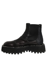 Dolce & Gabbana Black Leather Slip On Chelsea Boots Shoes