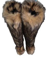Dolce & Gabbana Brown Faux Skim Ski Fur Knee High Boots Shoes
