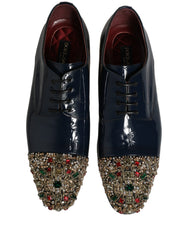 Dolce & Gabbana Blue Embellished Men Derby Dress Formal Shoes