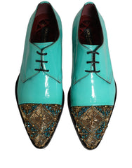 Dolce & Gabbana Aqua Blue Embellished Derby Dress Formal Shoes