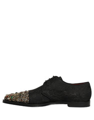 Dolce & Gabbana Black Embellished Men Derby Dress Formal Shoes