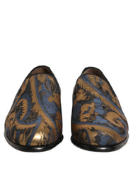 Dolce & Gabbana Blue Brocade Slip On Men Dress Loafers Shoes