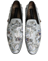 Dolce & Gabbana White Floral Embellished Men Loafers  Shoes