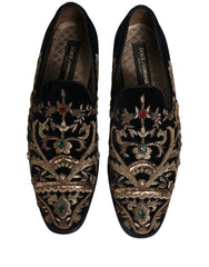 Dolce & Gabbana Black Velvet Embellished Dress Loafers Shoes