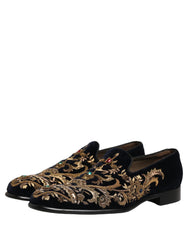 Dolce & Gabbana Black Velvet Embellished Dress Loafers Shoes