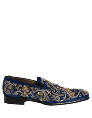 Dolce & Gabbana Blue Velvet Embellished Dress Loafers Shoes