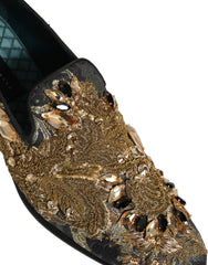 Dolce & Gabbana Black Velvet Embellished Dress Loafers Shoes